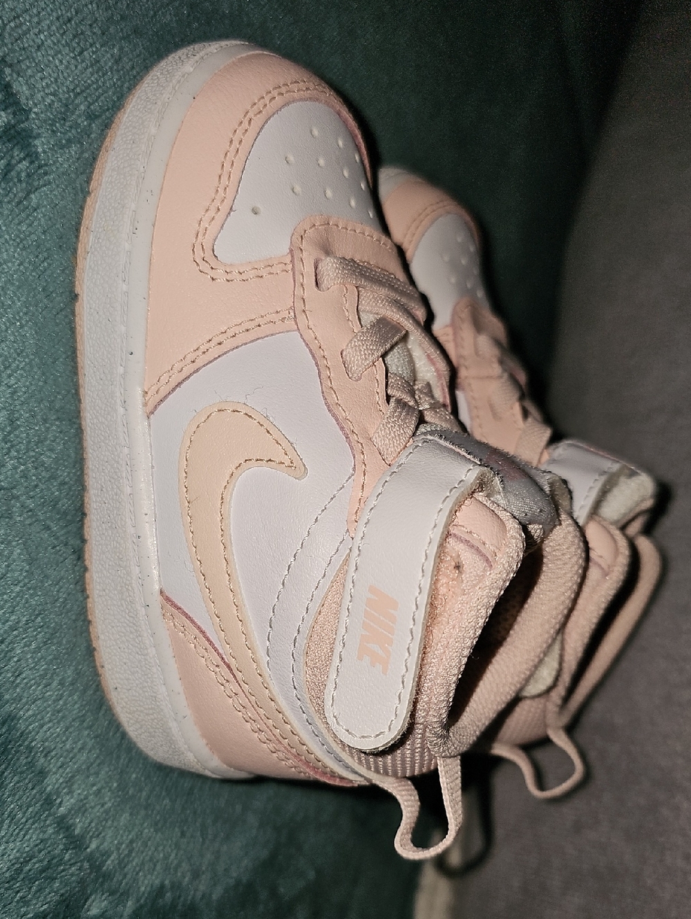 Nike Kids Pink and White High-Top Sneakers with Velcro Strap
